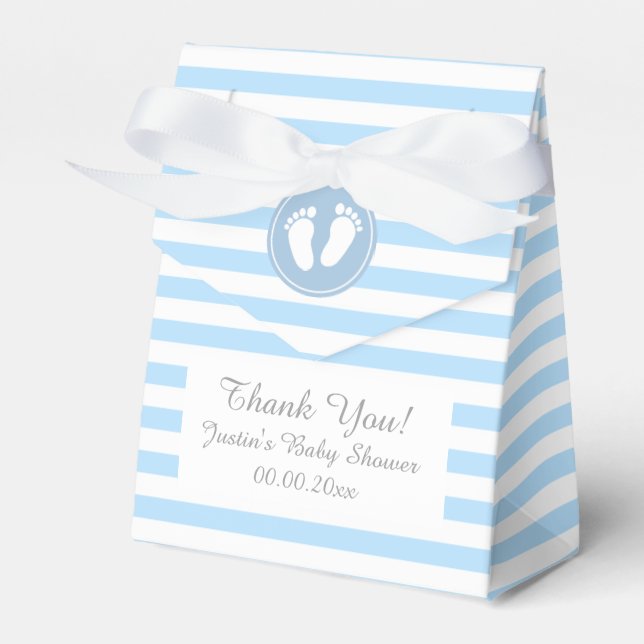 Blue and white stripes baby shower party favor box (Front Side)