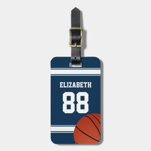Blue and White Stripes Basketball Jersey Luggage Tag