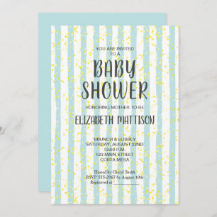 Blue and White Stripes Boy Baby Shower Invitation