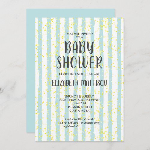 Blue and White Stripes Boy Baby Shower Invitation