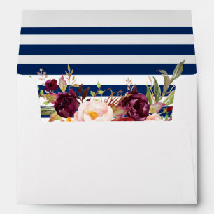 Blue and White Stripes Burgundy Floral Envelope