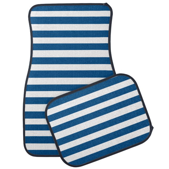 Blue and White Stripes Car Floor Mat (Set)
