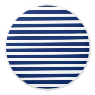 Blue and White Stripes Ceramic Knob