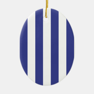 Blue and White Stripes Ceramic Ornament