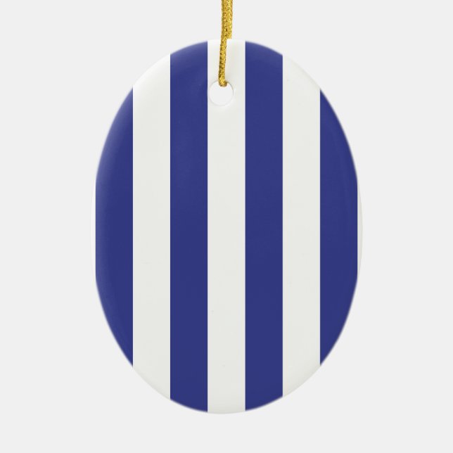 Blue and White Stripes Ceramic Ornament (Front)