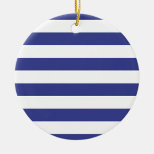 Blue and White Stripes Ceramic Ornament