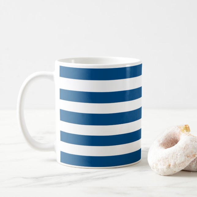 Blue and White Stripes Coffee Mug (With Donut)