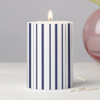 Blue and White Stripes - Dark Pillar Candle
