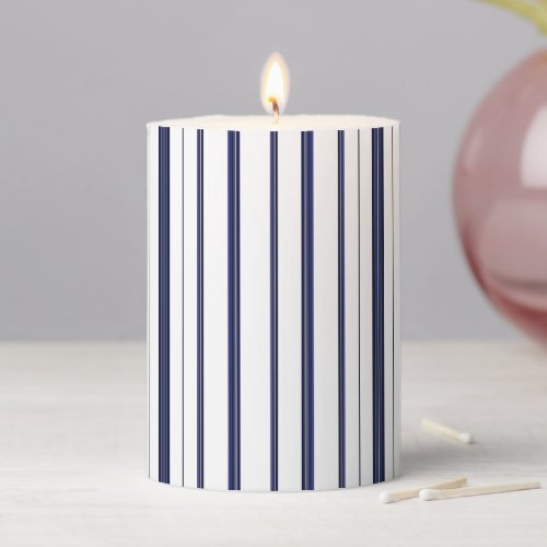 Blue and White Stripes _ Dark Pillar Candle