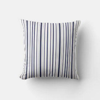 Blue and White Stripes - dark Throw Pillow