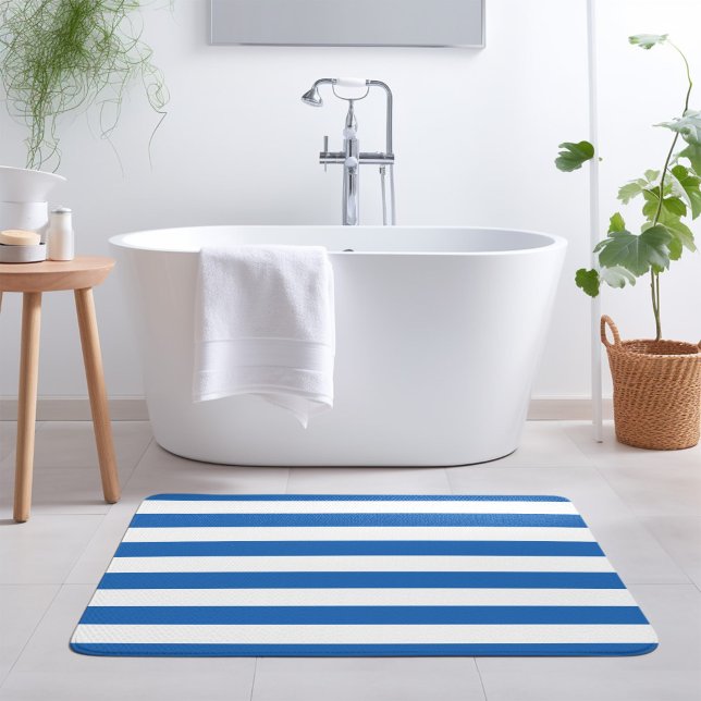 Blue and White Stripes | Editable Colors Bath Mat (Creator Uploaded)