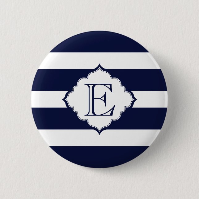 Blue And White Stripes Geometric Pattern Pinback Button (Front)