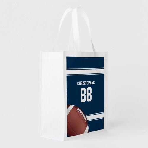 Blue and White Stripes Jersey Football Grocery Bag