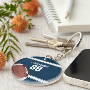 Blue and White Stripes Jersey Football Keychain