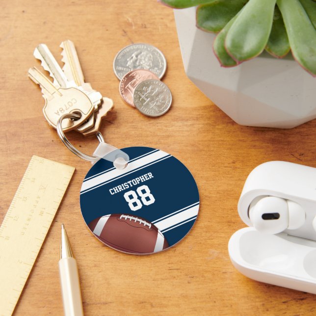 Blue and White Stripes Jersey Football Keychain (Desk)