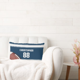 Blue and White Stripes Jersey Football Lumbar Pillow