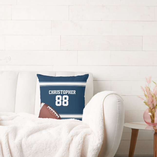 Blue and White Stripes Jersey Football Throw Pillow (Couch)