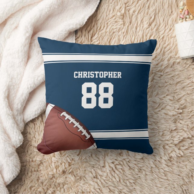 Blue and White Stripes Jersey Football Throw Pillow (Blanket)