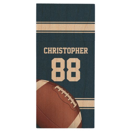 Blue and White Stripes Jersey Football Wood USB Flash Drive