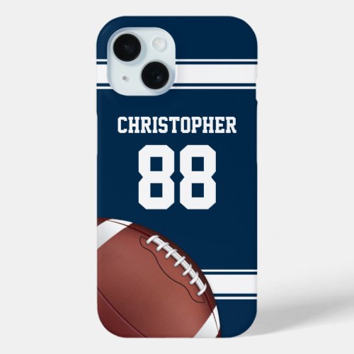 Blue and White Stripes Jersey Grid Iron Football iPhone 15 Case