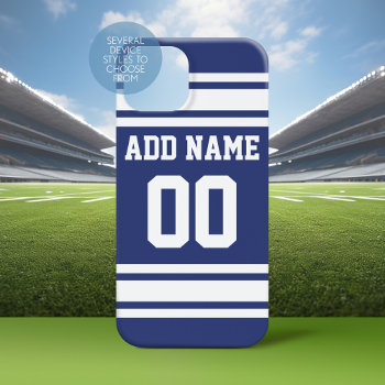 Blue And White Stripes Jersey Name And Number Case-mate Iphone 14 Case by MyRazzleDazzle at Zazzle