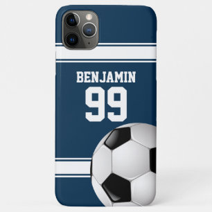 Blue and White Stripes Jersey Soccer Ball iPhone 11 Pro Max Case