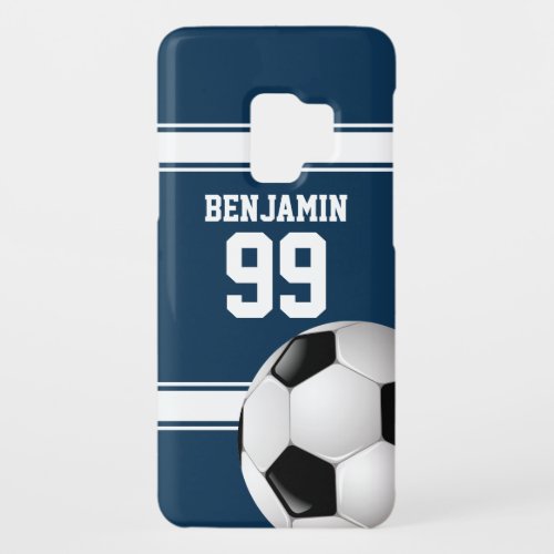 Blue and White Stripes Jersey Soccer Ball Case_Mate Samsung Galaxy S9 Case
