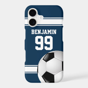 Blue and White Stripes Jersey Soccer Ball iPhone 17 Case