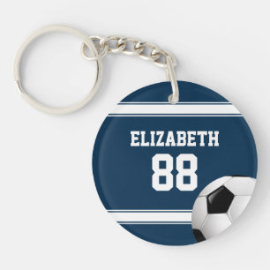 Blue and White Stripes Jersey Soccer Ball Keychain