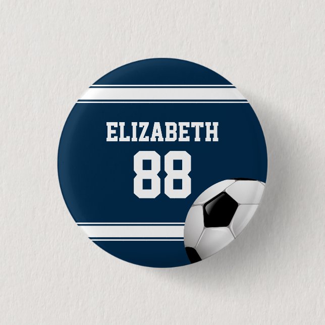 Blue and White Stripes Jersey Soccer Ball Pinback Button (Front)