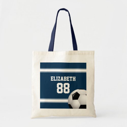 Blue and White Stripes Jersey Soccer Ball Tote Bag