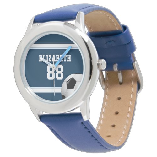 Blue and White Stripes Jersey Soccer Ball Watch