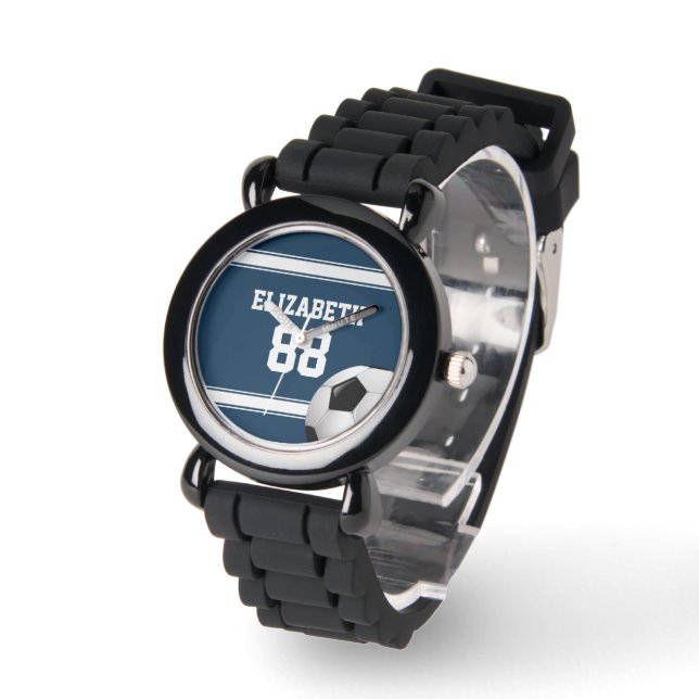 Blue and White Stripes Jersey Soccer Ball Watch (Angle)