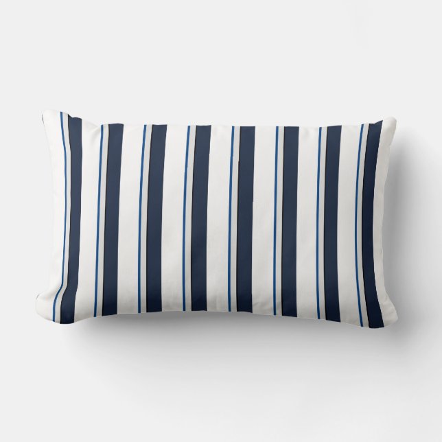Blue and white stripes lumbar pillow (Front)