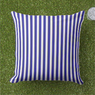 Blue And White Stripes   Outdoor Pillow