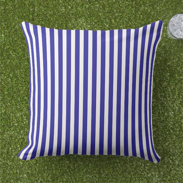 Blue And White Stripes   Outdoor Pillow (Grass)