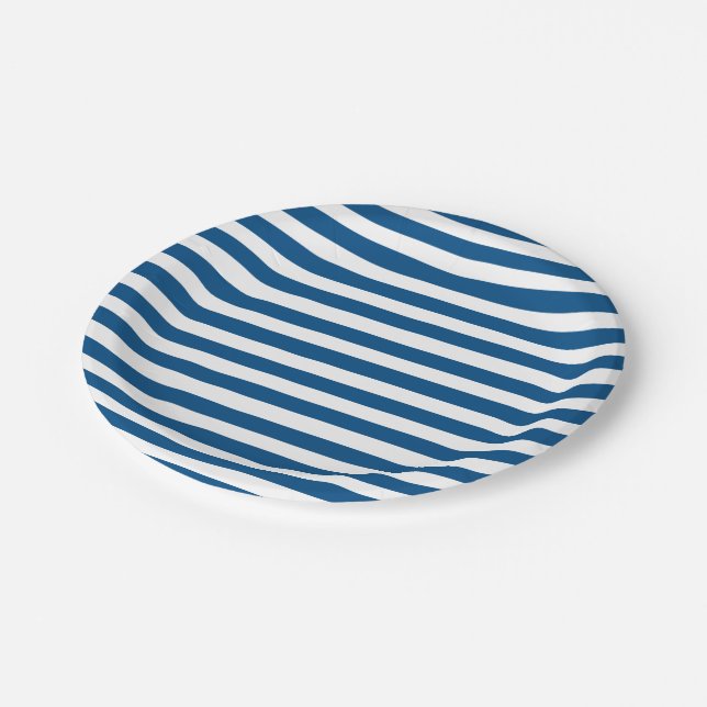 Blue and White Stripes Paper Plates (Angled)