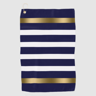 Blue and white stripes pattern gold accents golf towel