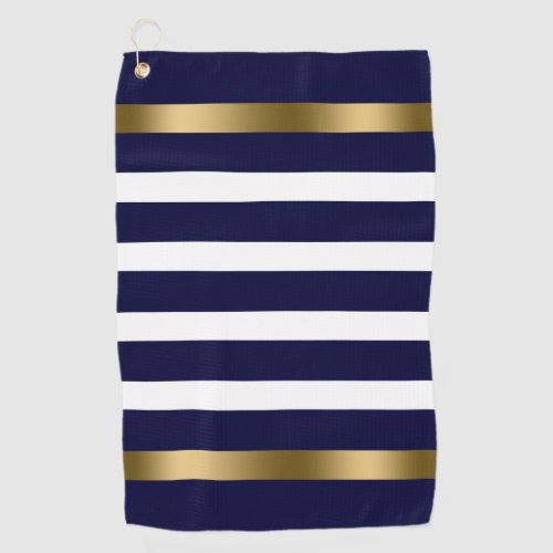 Blue and white stripes pattern gold accents golf towel