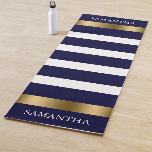 Blue and white stripes pattern gold accents yoga mat