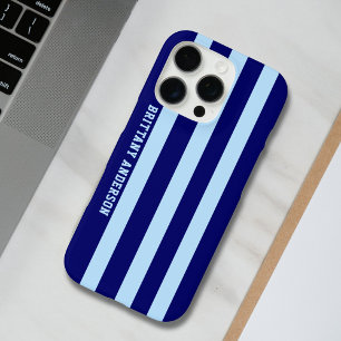 Blue and White Stripes Pattern Personalized iPhone 16 Pro Case