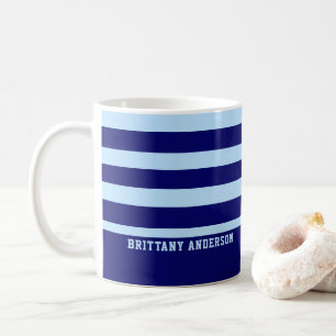 Blue and White Stripes Pattern Personalized Coffee Mug