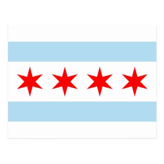 Blue and White Stripes Red Stars Chicago Flag Postcard