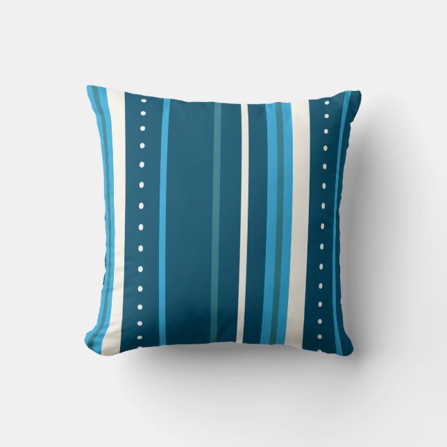 Blue and White Stripes Throw Pillow (Front)