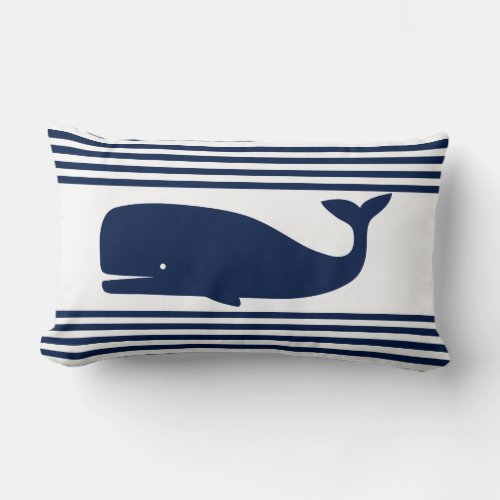Blue and White Stripes Whale Lumbar Pillow
