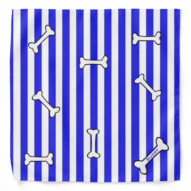 Blue and White Stripes with Bones Dog Bandana (Front)
