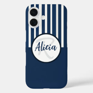 Blue and White Stripes with Color Block iPhone 16 Case