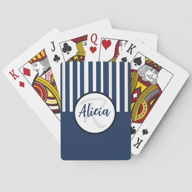 Blue and White Stripes with Color Block Poker Cards (Back)