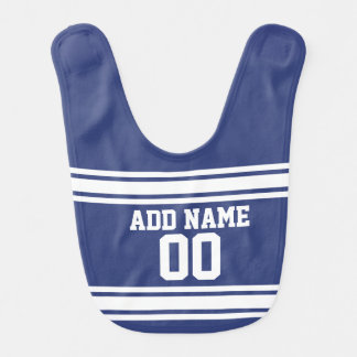 Blue and White Stripes with Name and Number Baby Bib