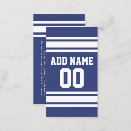 Blue And White Stripes With Name And Number Business Card